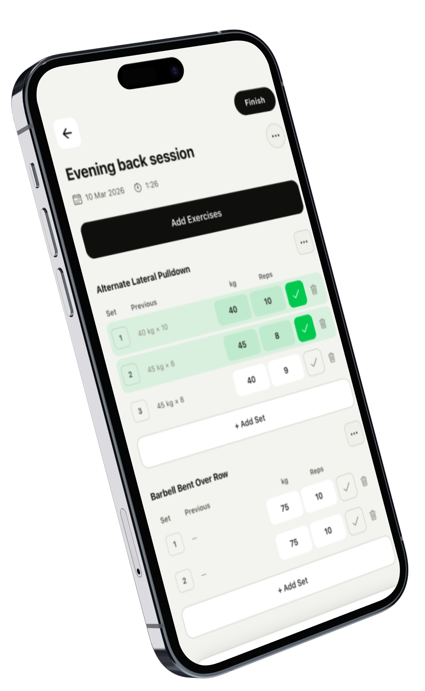 Workout tracker screen